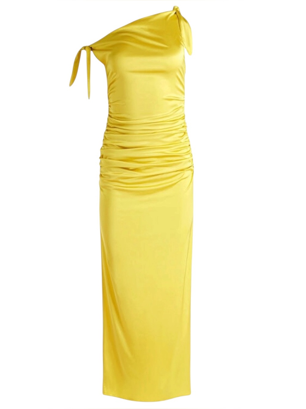 NWT Alice + Olivia Marilla Satin Sleeveless One Shoulder Ruched Gown Maxi Dress